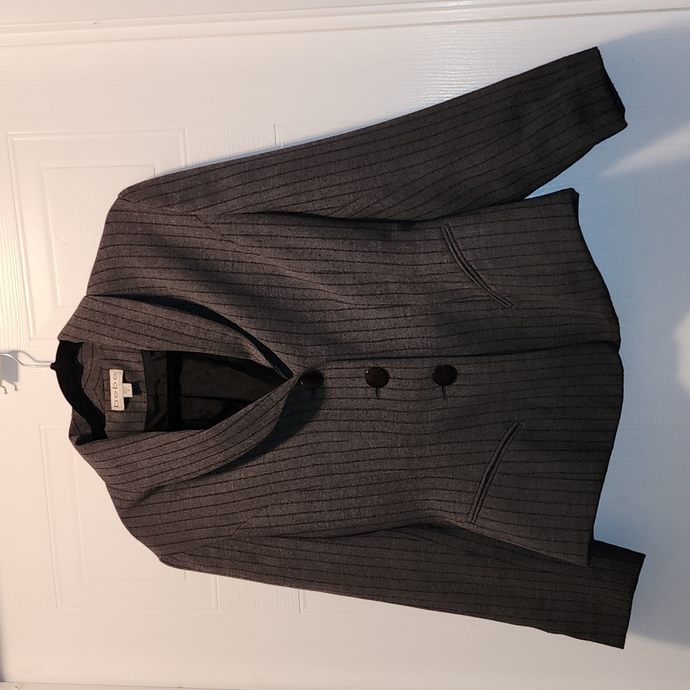 Grey Vertical Pinstriped BeBe Cropped Blazer Jacket